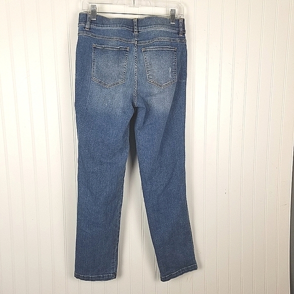 Spanx Womens Straight Leg Jeans Pull On Size Medium Blue Style 20356R Distressed - Picture 2 of 11